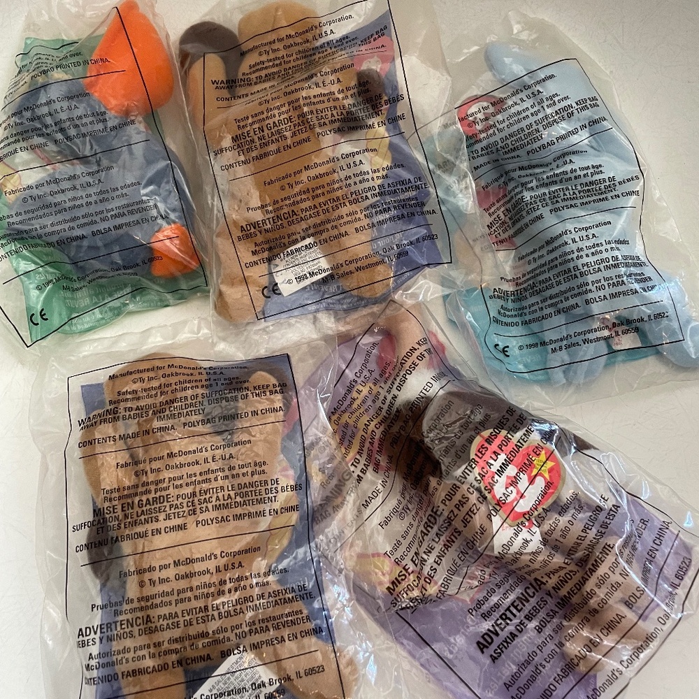 TY MCDONALDS CUTEST LITTLE BEANIE BABIES SET OF 5 BONES SCOOP STRETCHY + MIB